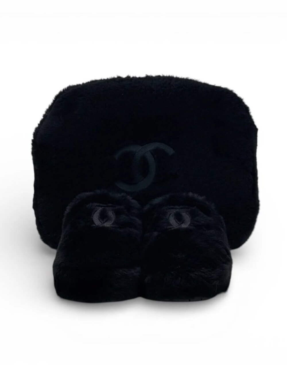 Chanel Black Shearling Flat Mules 37 With Pouch